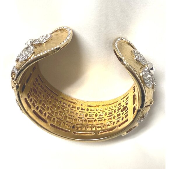 Brighton thick chunky rhinestone gold tone color flower jewel bangle bracelet - Picture 7 of 7